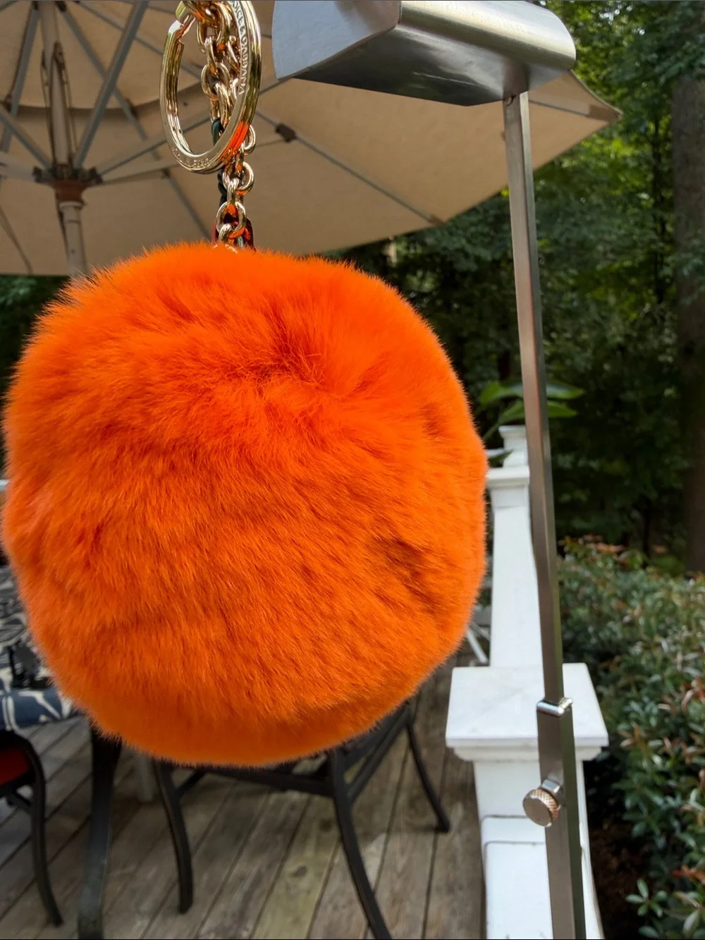 Dolce & Gabbana Orange  Mink Fur Pom-Pom Keychain with Black Leaf Accent